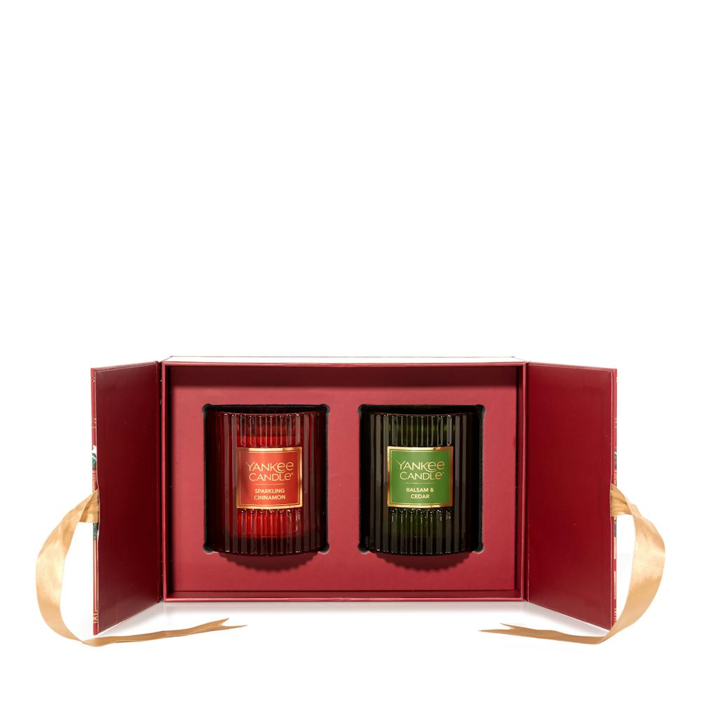 Fluted Candle Duo in Red